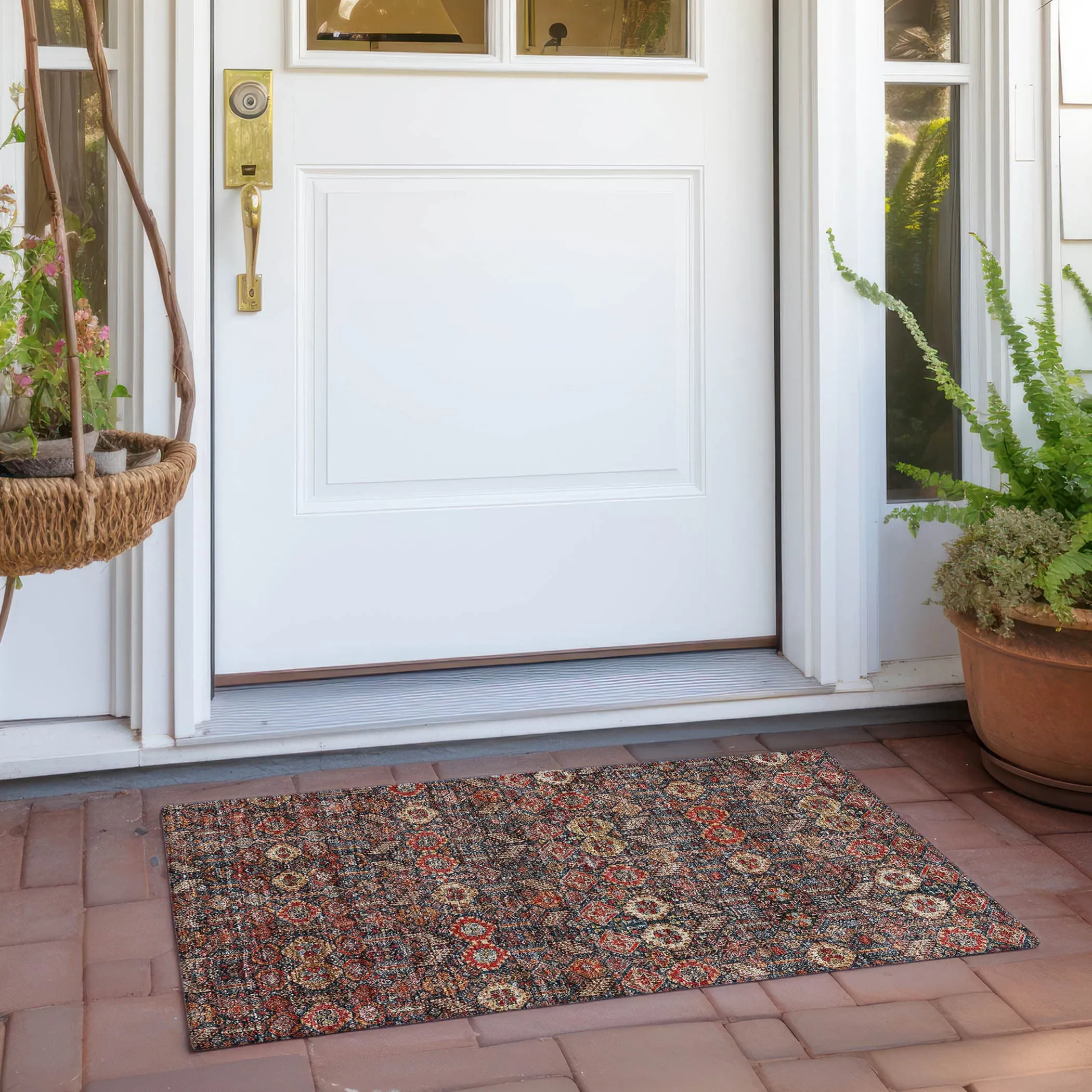 Machine Washable Indoor/ Outdoor Traditional Boho Chantille Rug