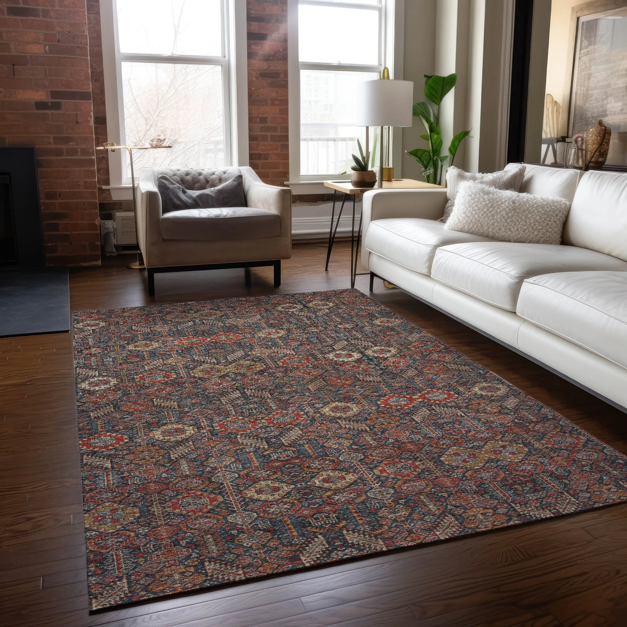 Machine Washable Indoor/ Outdoor Traditional Boho Chantille Rug