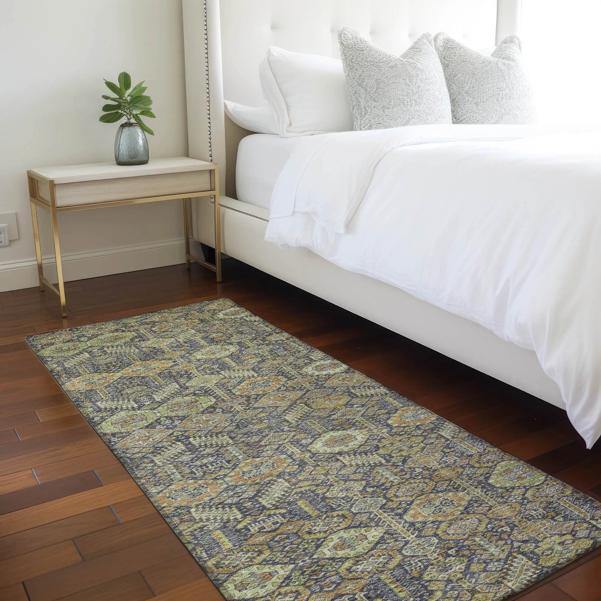 Machine Washable Indoor/ Outdoor Traditional Boho Chantille Rug