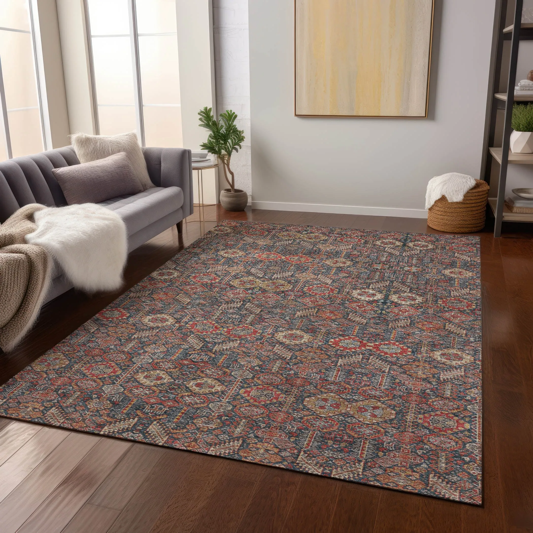 Machine Washable Indoor/ Outdoor Traditional Boho Chantille Rug