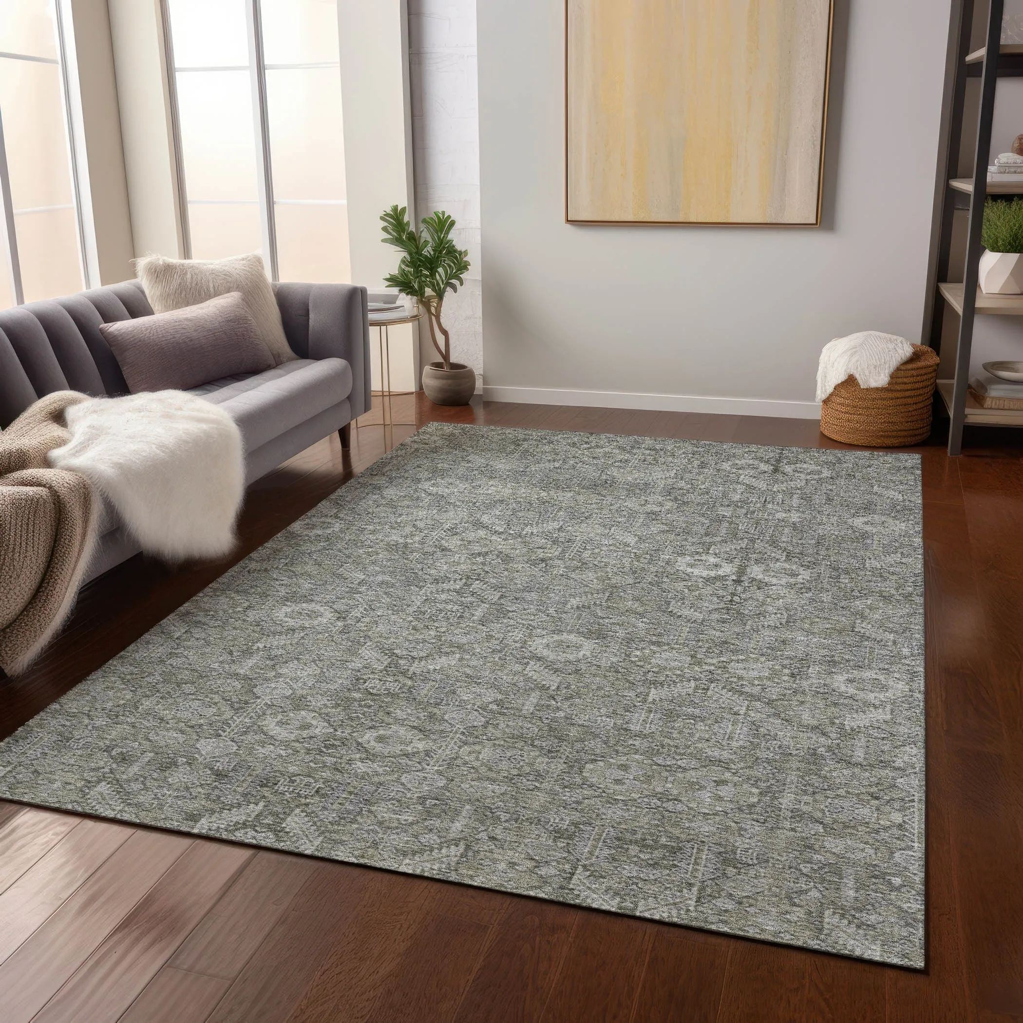 Machine Washable Indoor/ Outdoor Traditional Boho Chantille Rug