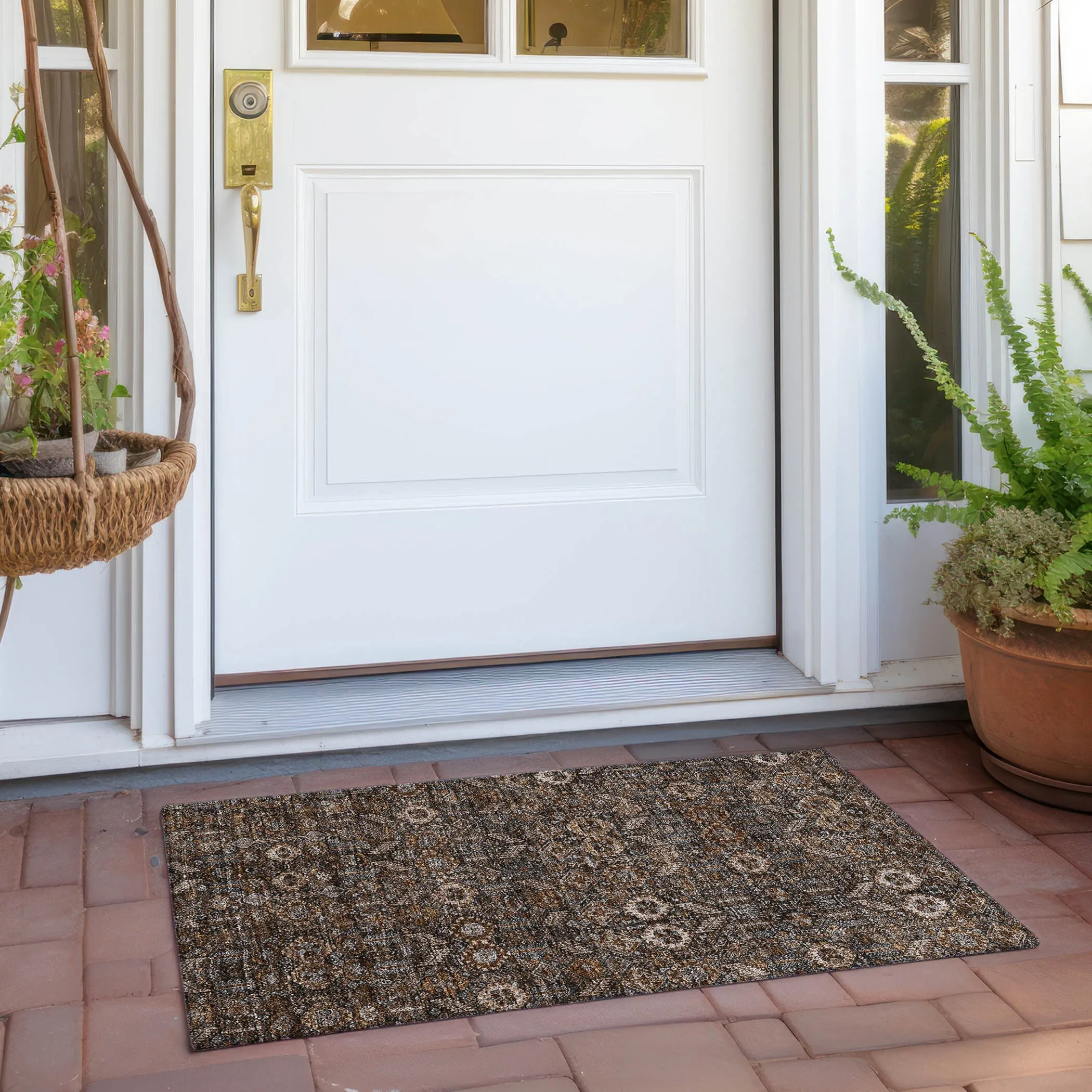Machine Washable Indoor/ Outdoor Traditional Boho Chantille Rug