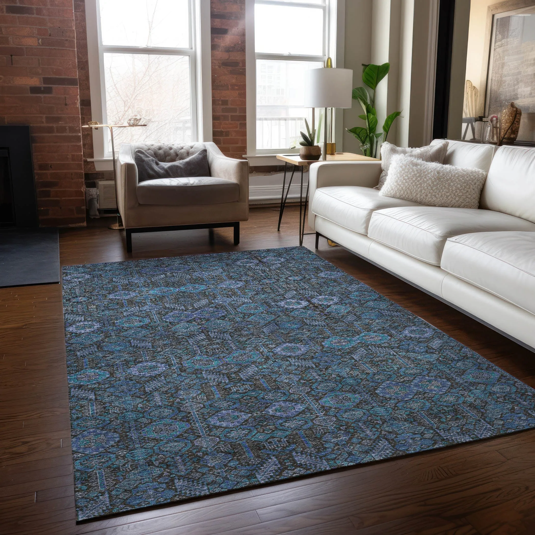 Machine Washable Indoor/ Outdoor Traditional Boho Chantille Rug