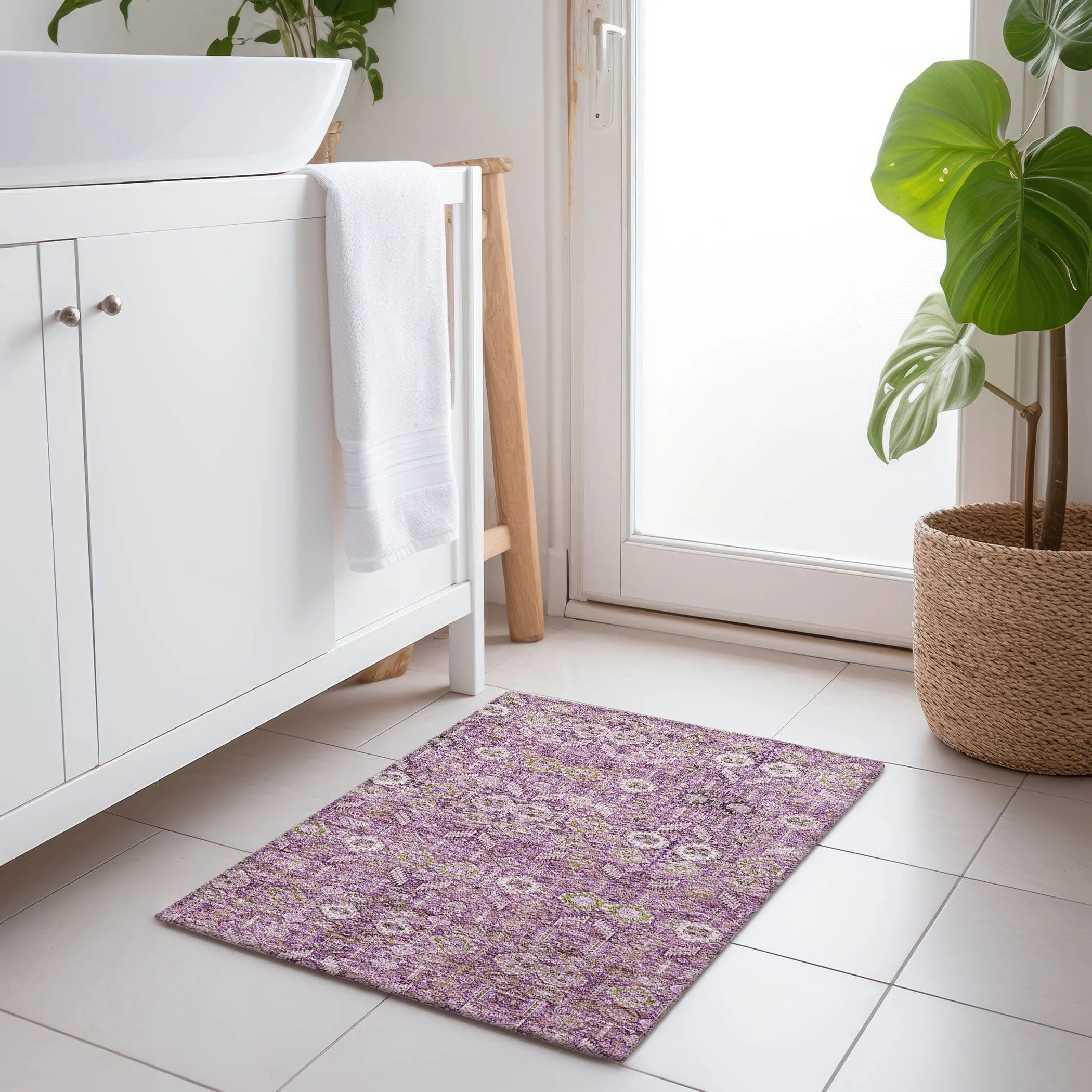 Machine Washable Indoor/ Outdoor Traditional Boho Chantille Rug