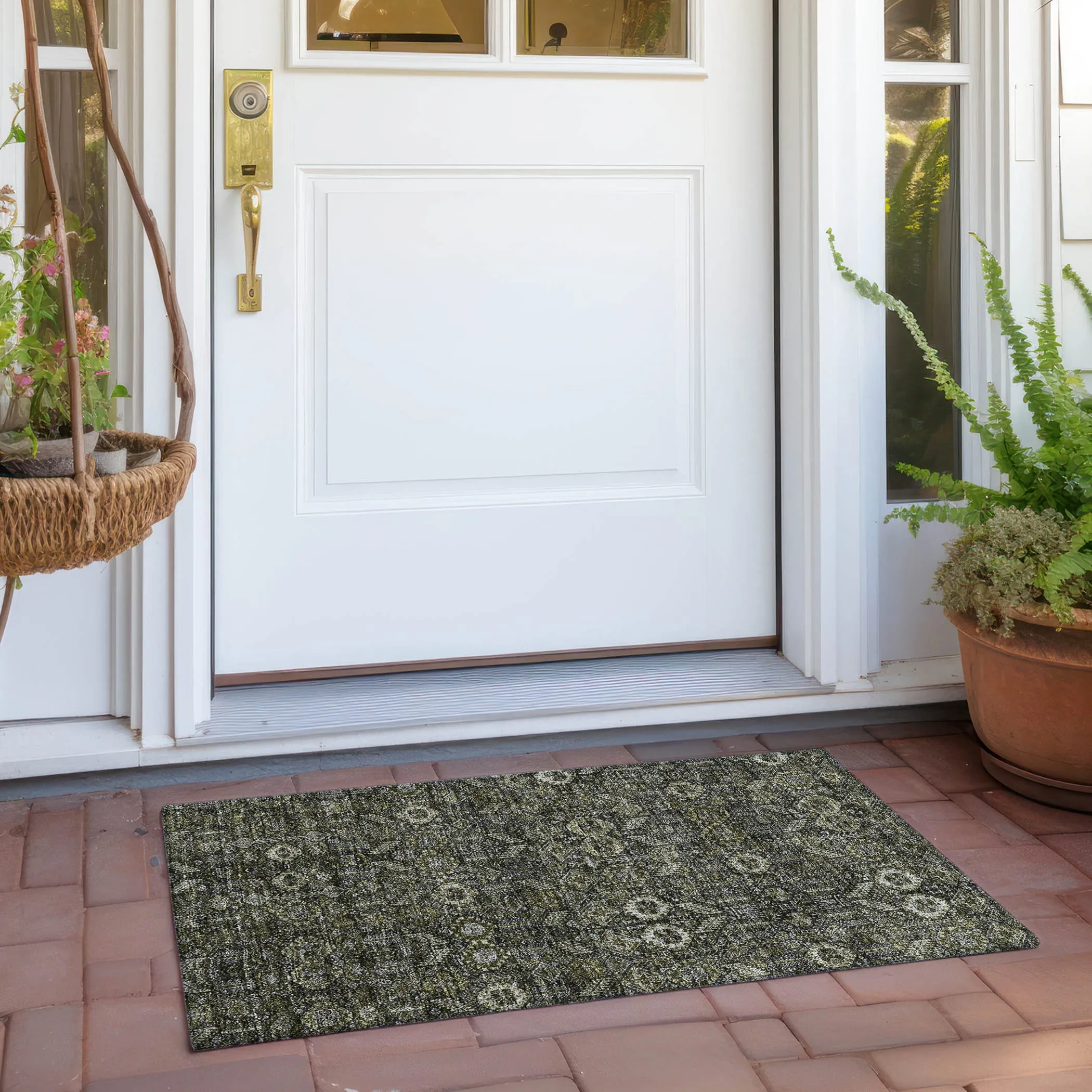 Machine Washable Indoor/ Outdoor Traditional Boho Chantille Rug