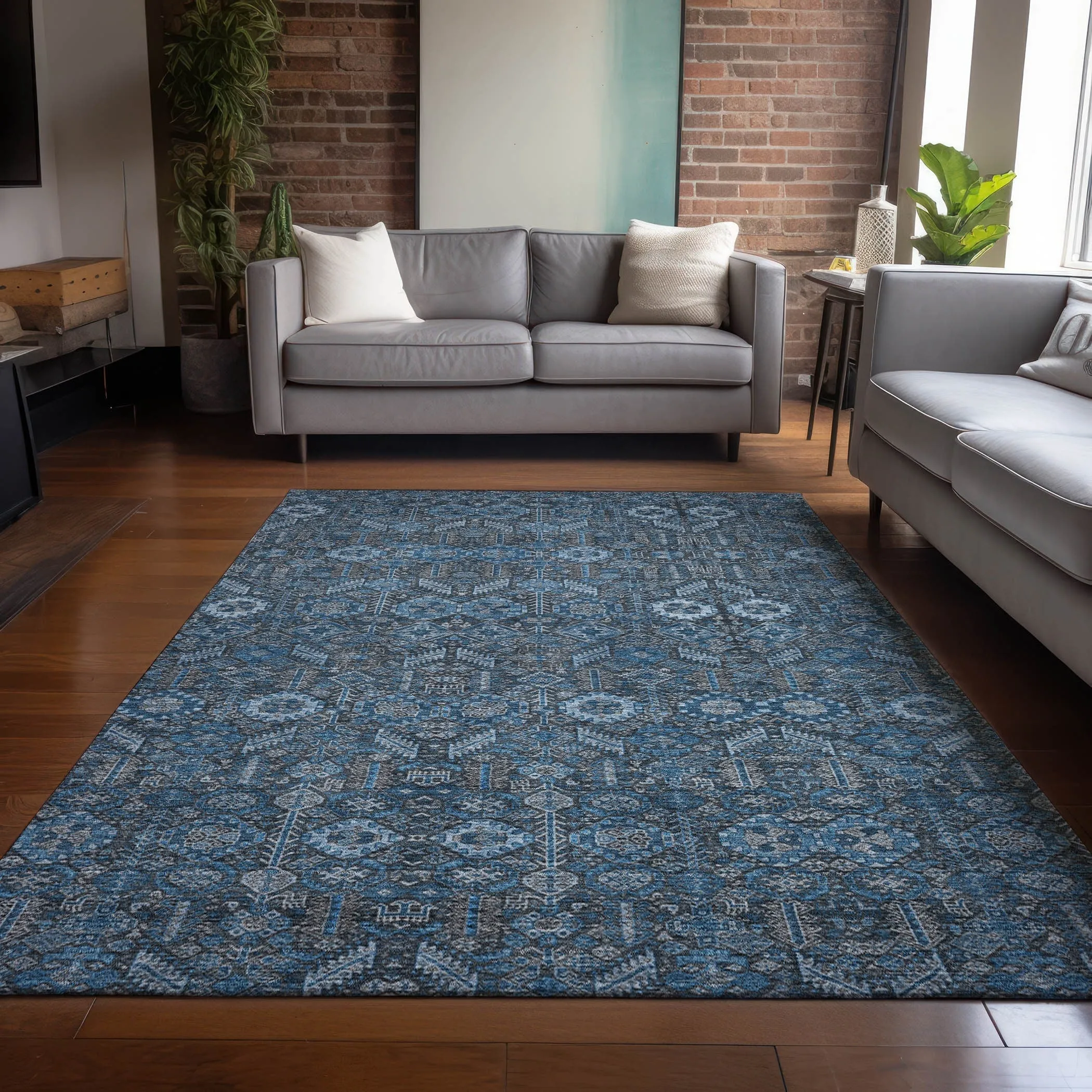 Machine Washable Indoor/ Outdoor Traditional Boho Chantille Rug