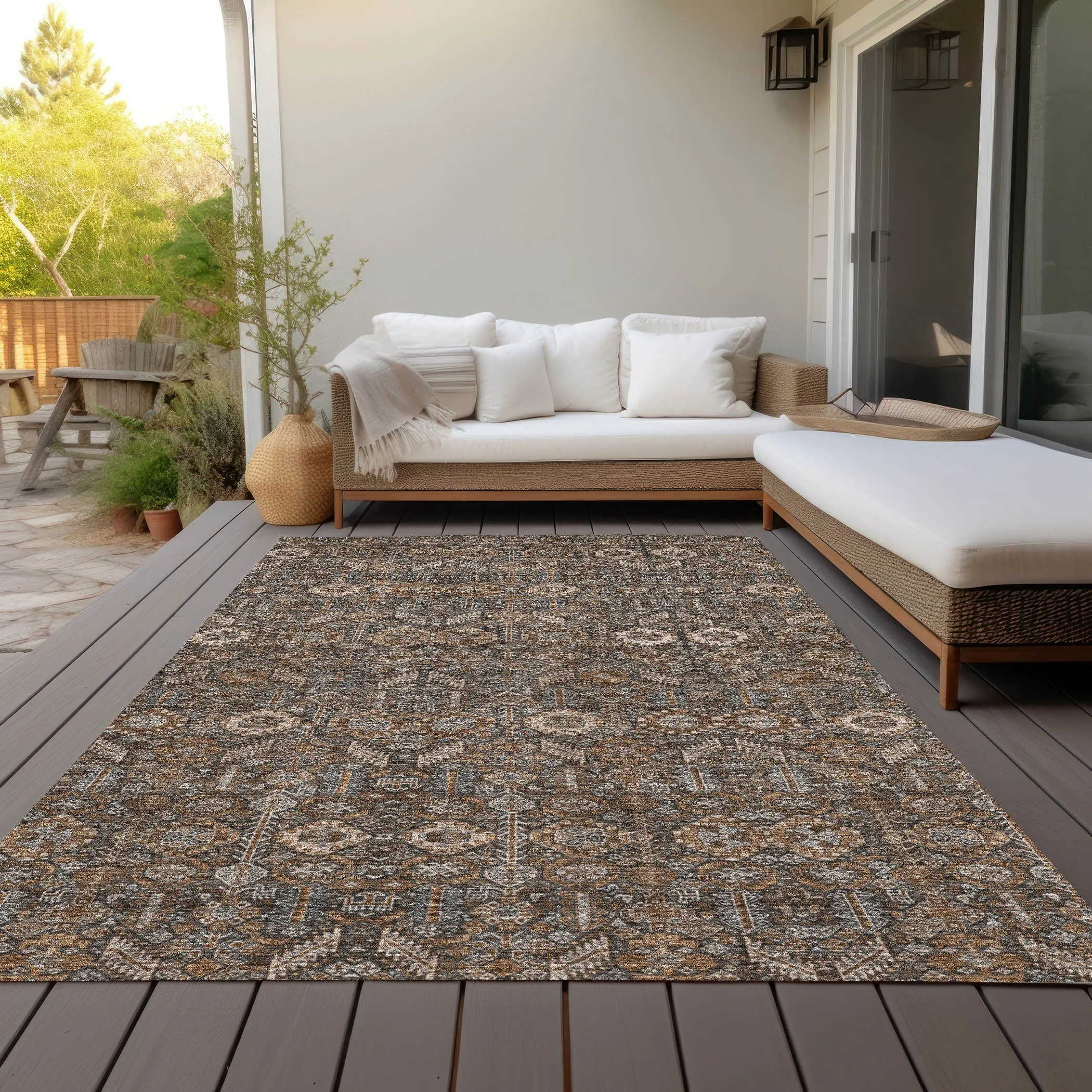 Machine Washable Indoor/ Outdoor Traditional Boho Chantille Rug