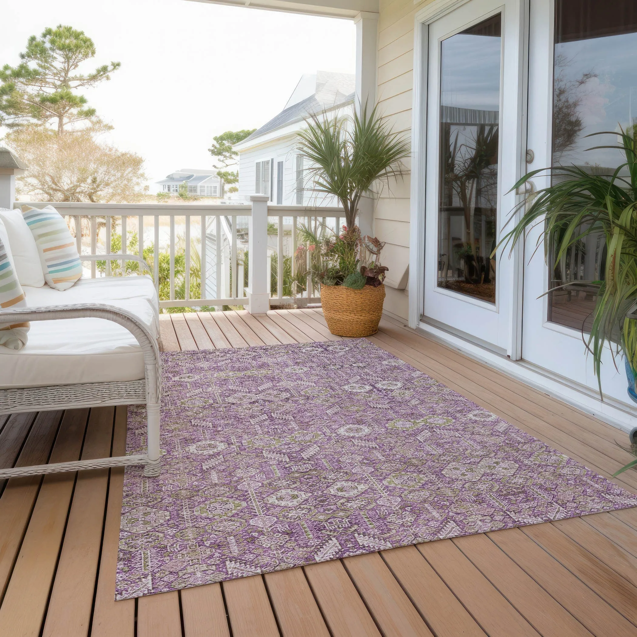 Machine Washable Indoor/ Outdoor Traditional Boho Chantille Rug