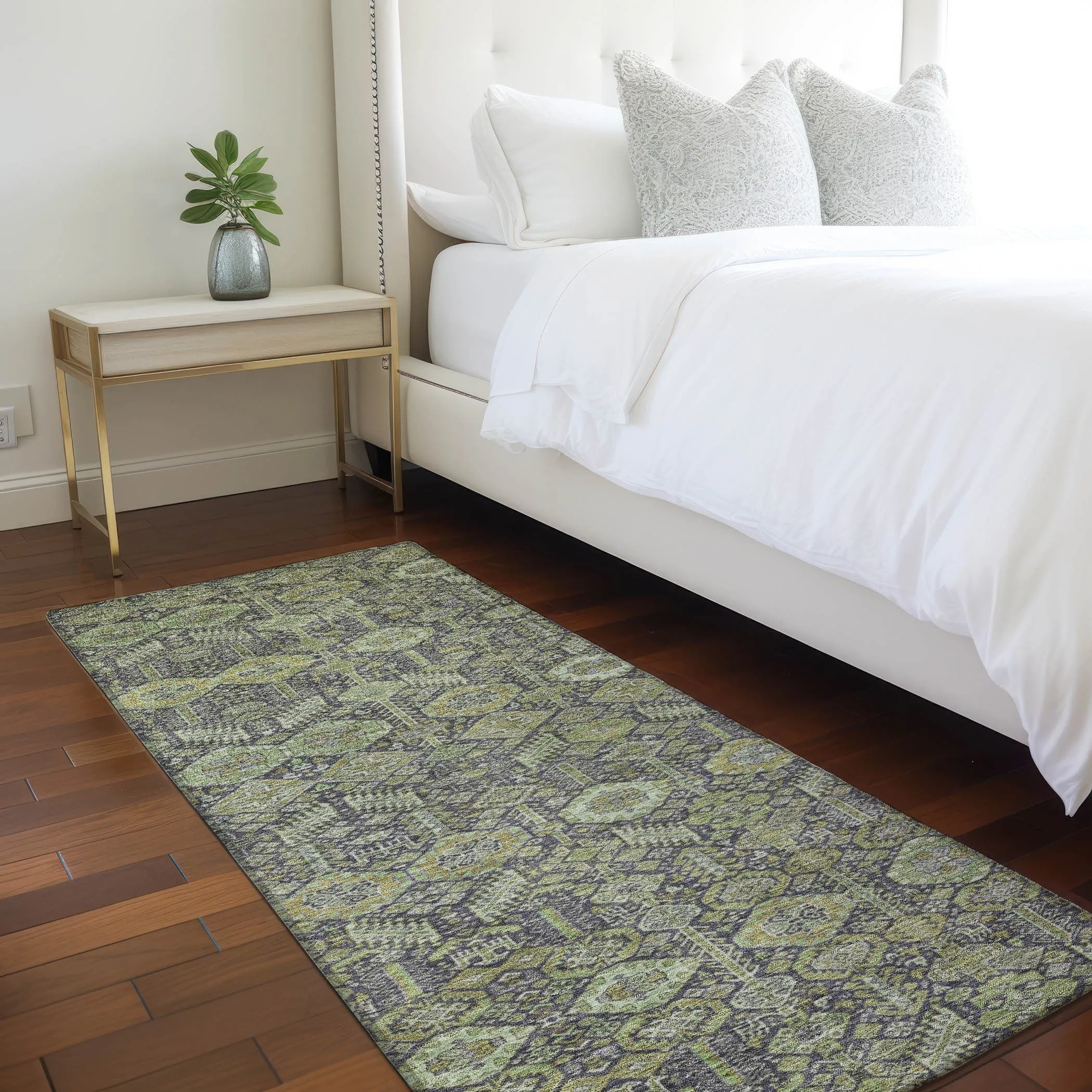 Machine Washable Indoor/ Outdoor Traditional Boho Chantille Rug