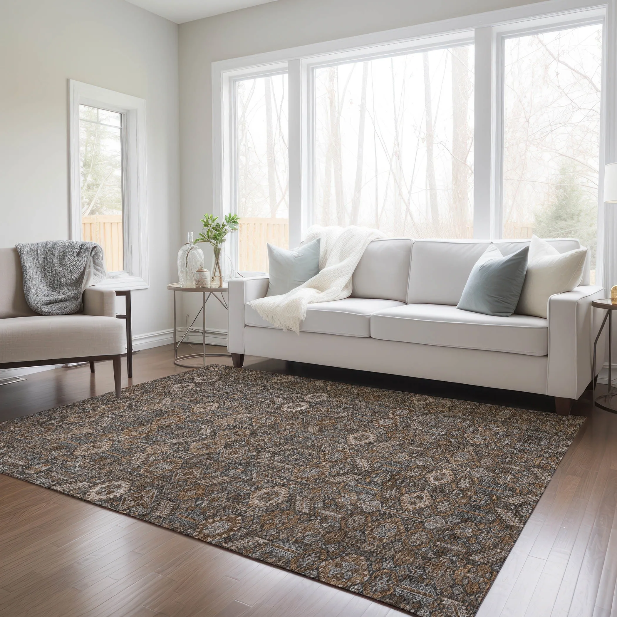 Machine Washable Indoor/ Outdoor Traditional Boho Chantille Rug