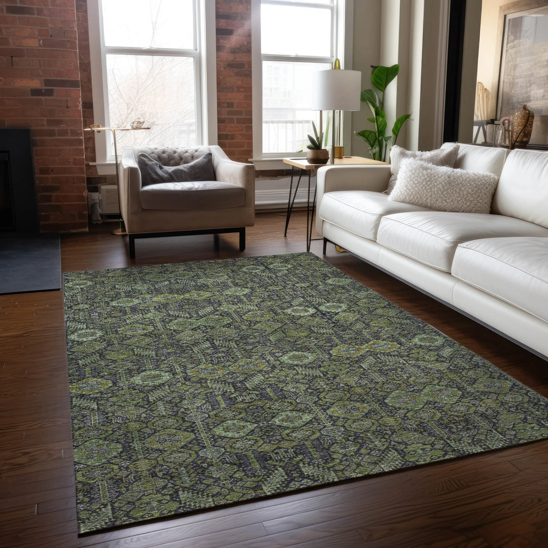 Machine Washable Indoor/ Outdoor Traditional Boho Chantille Rug