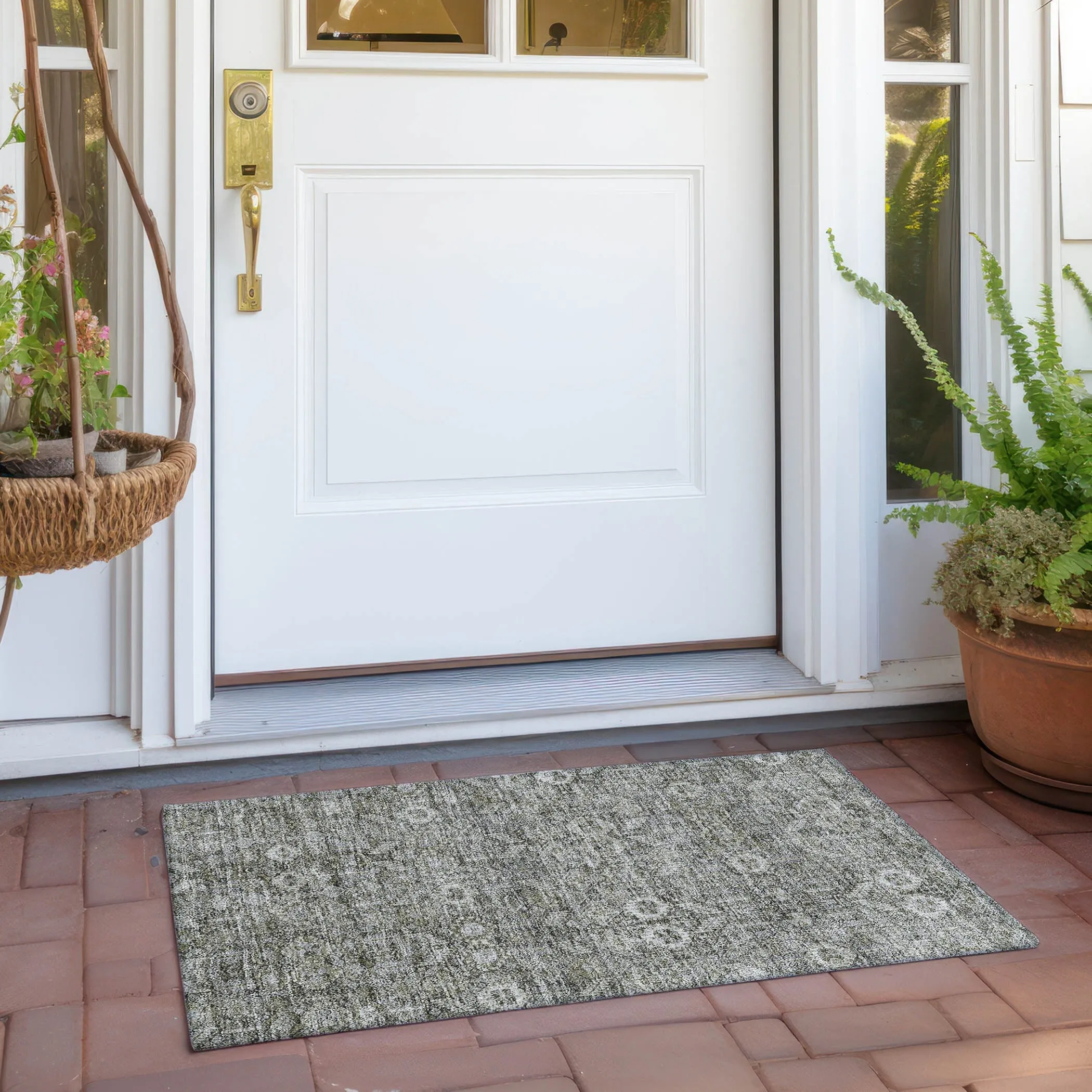 Machine Washable Indoor/ Outdoor Traditional Boho Chantille Rug