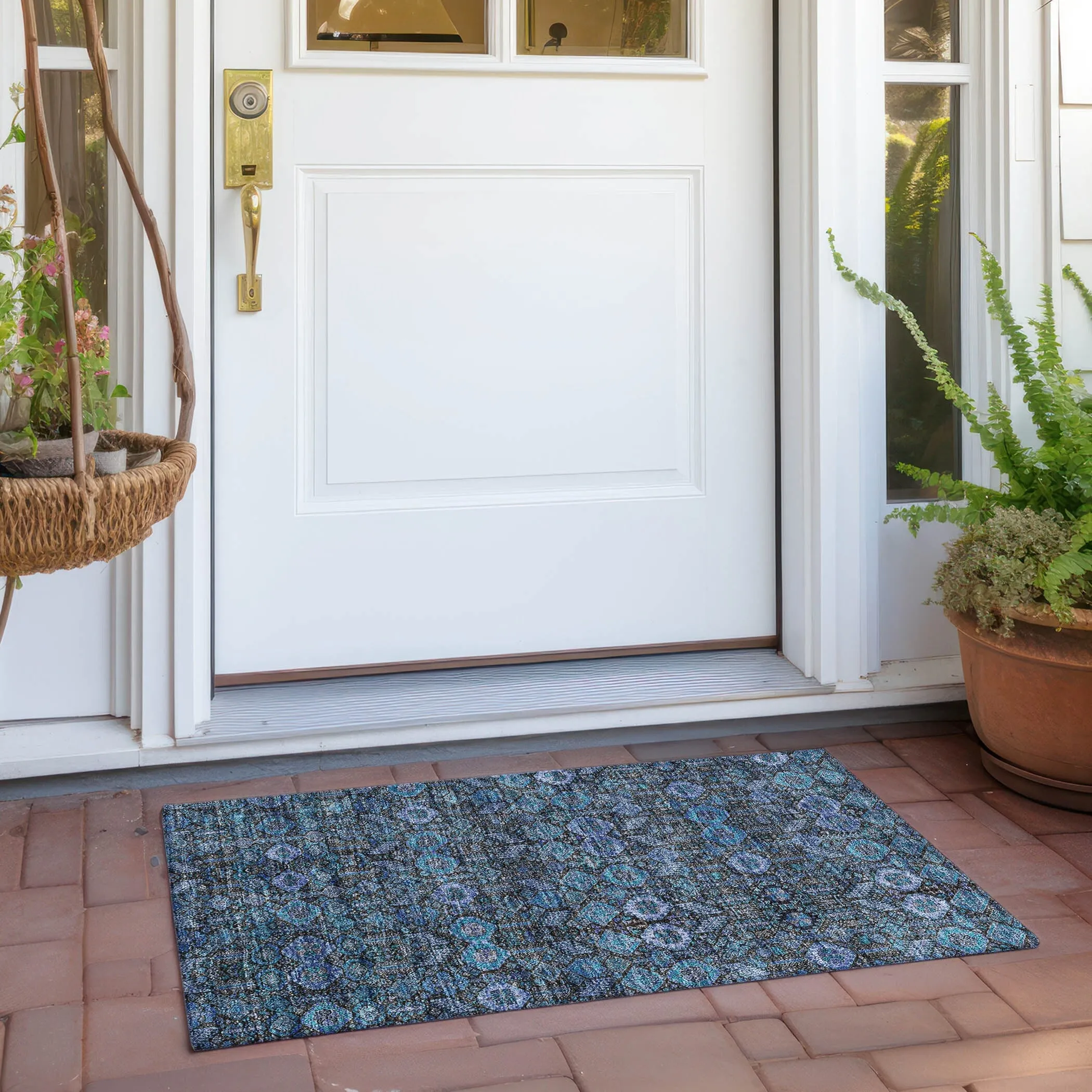 Machine Washable Indoor/ Outdoor Traditional Boho Chantille Rug