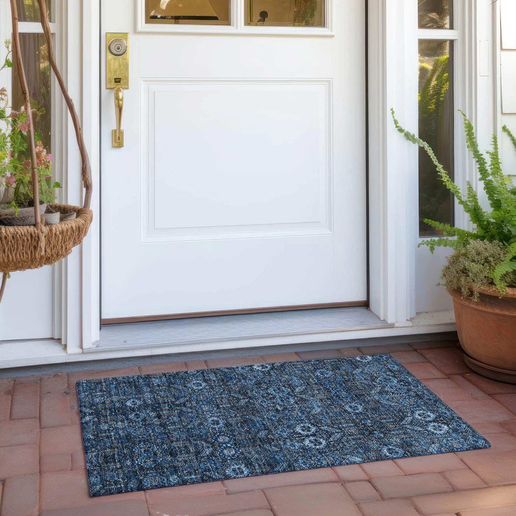 Machine Washable Indoor/ Outdoor Traditional Boho Chantille Rug