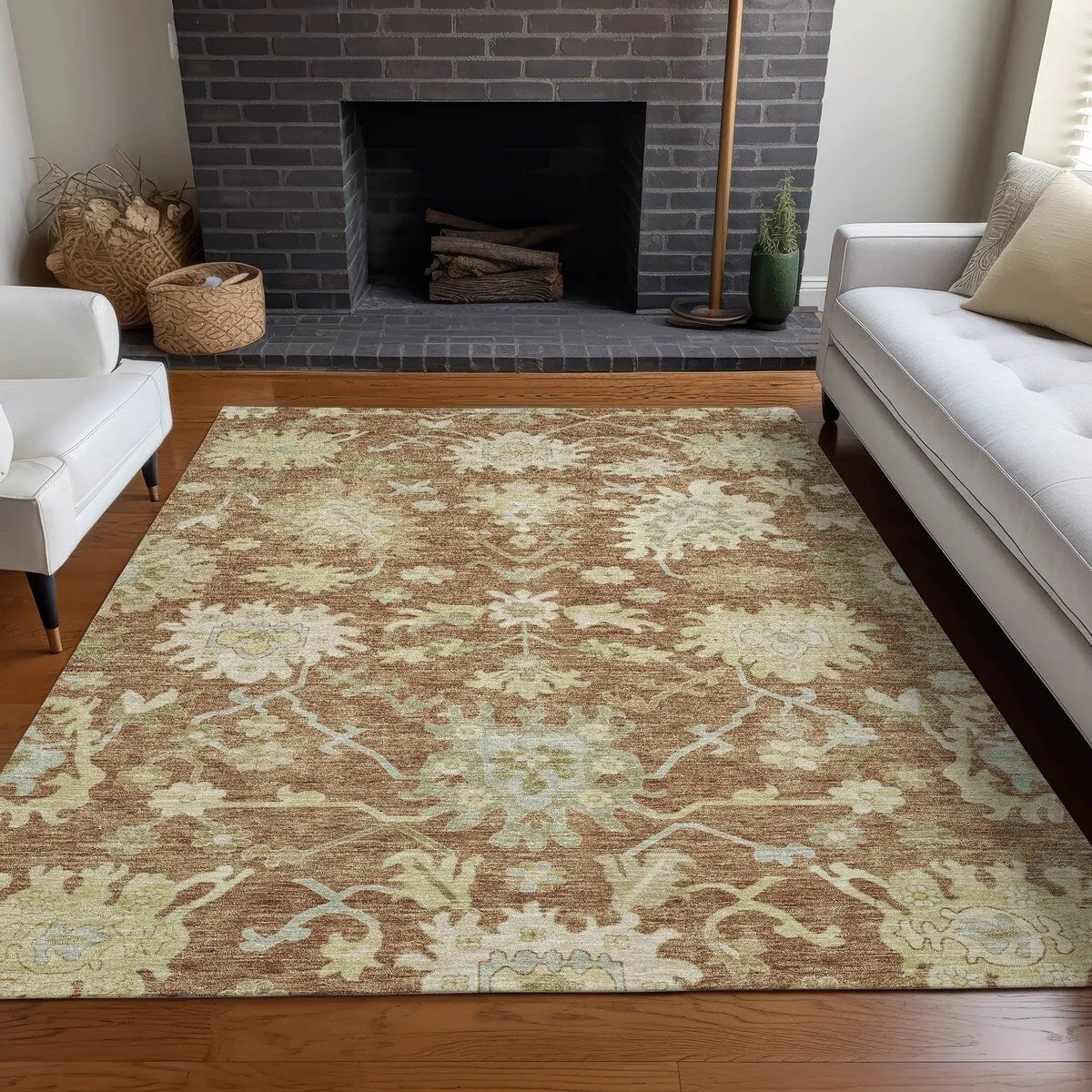 Machine Washable Indoor/ Outdoor Traditional Casual Chantille Rug