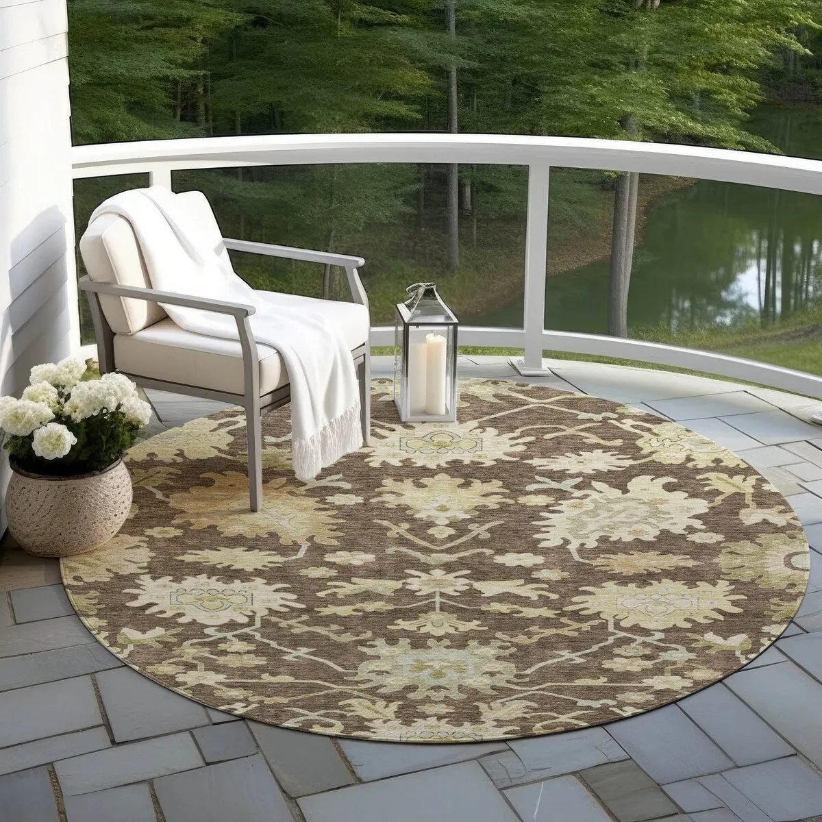 Machine Washable Indoor/ Outdoor Traditional Casual Chantille Rug