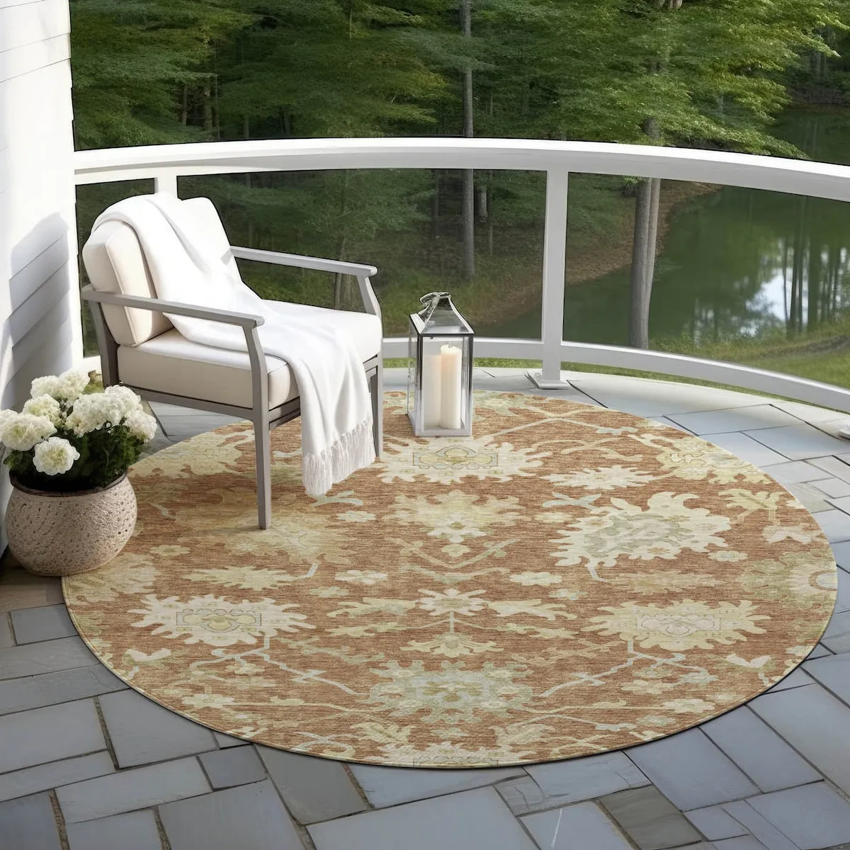 Machine Washable Indoor/ Outdoor Traditional Casual Chantille Rug