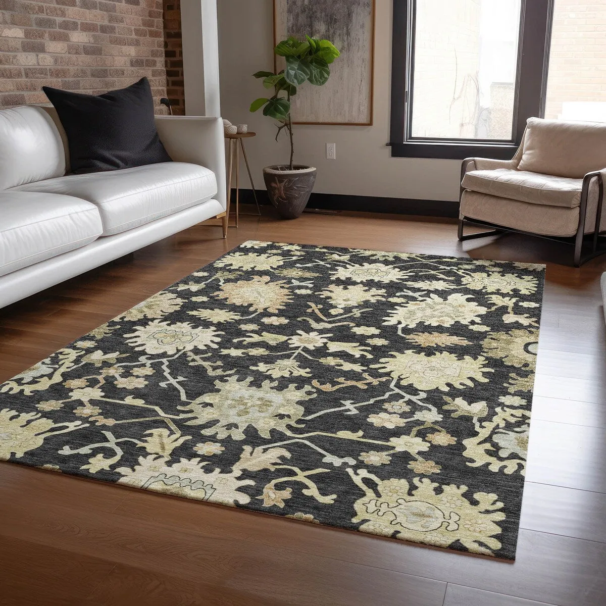Machine Washable Indoor/ Outdoor Traditional Casual Chantille Rug