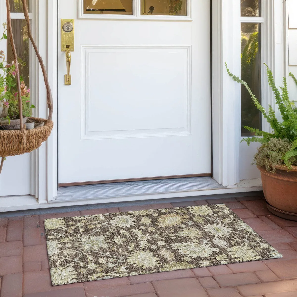 Machine Washable Indoor/ Outdoor Traditional Casual Chantille Rug