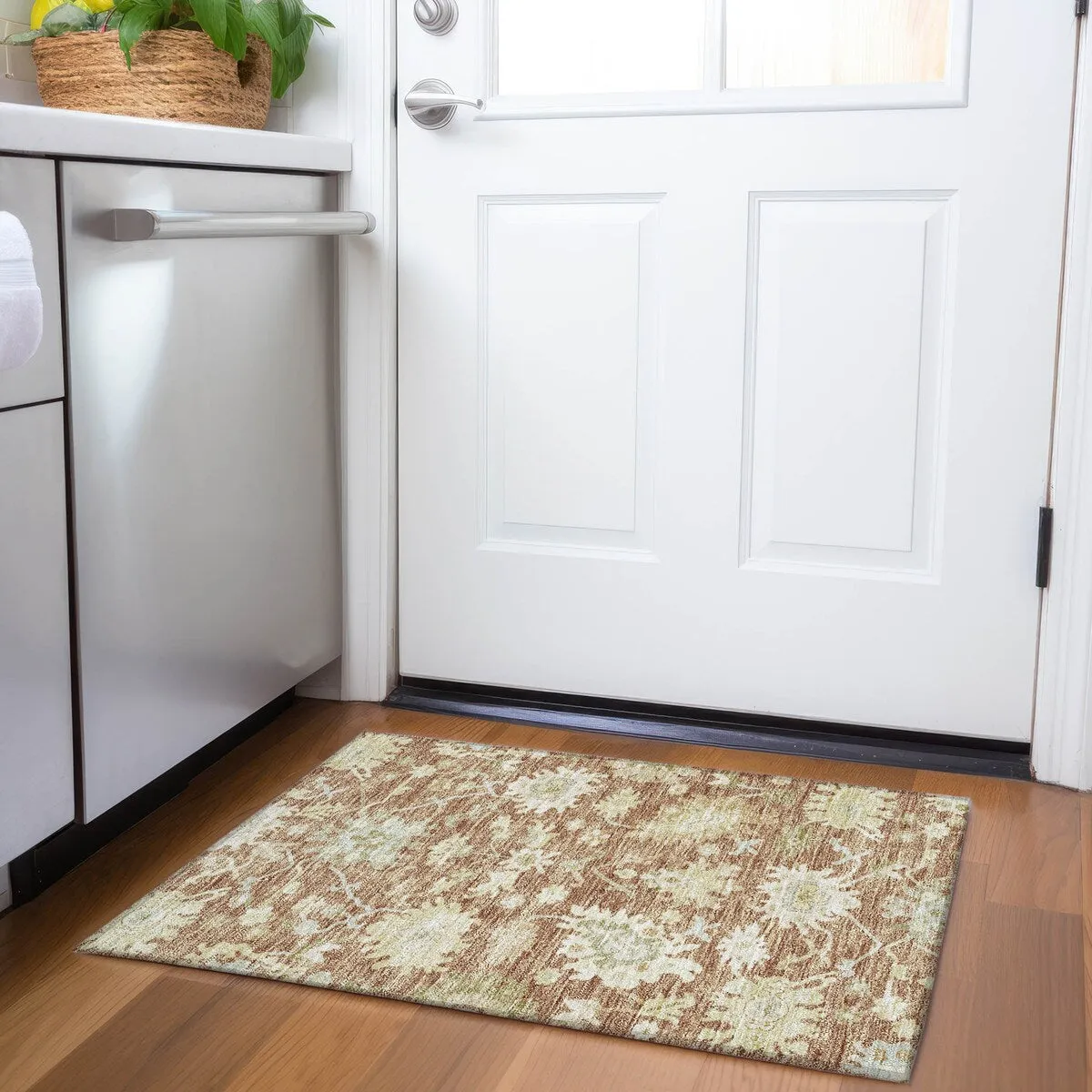 Machine Washable Indoor/ Outdoor Traditional Casual Chantille Rug