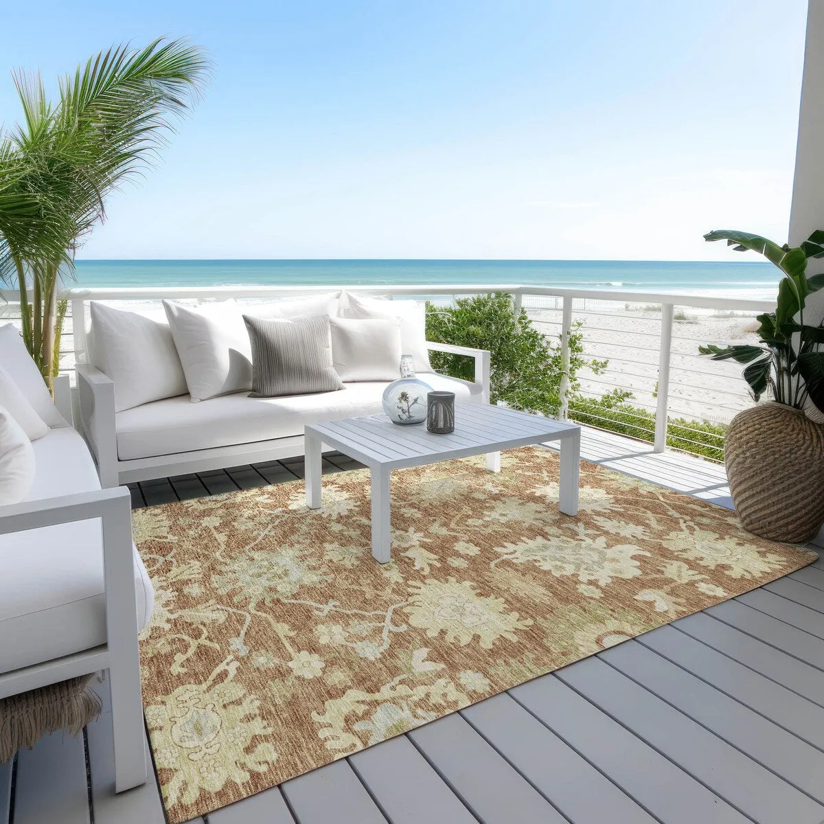 Machine Washable Indoor/ Outdoor Traditional Casual Chantille Rug