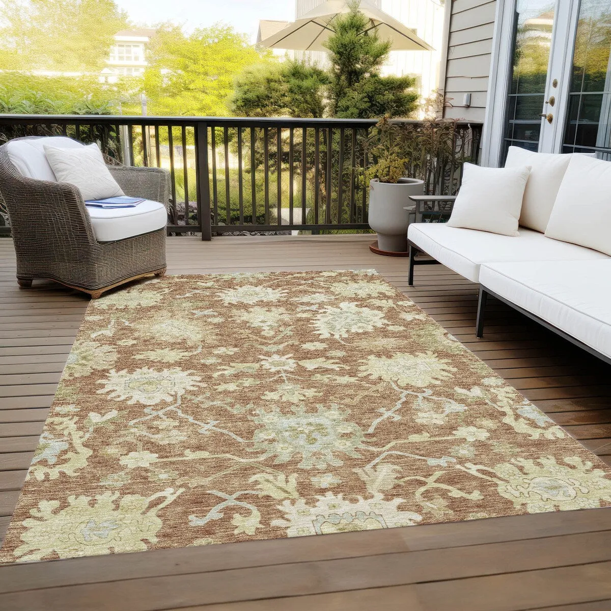 Machine Washable Indoor/ Outdoor Traditional Casual Chantille Rug