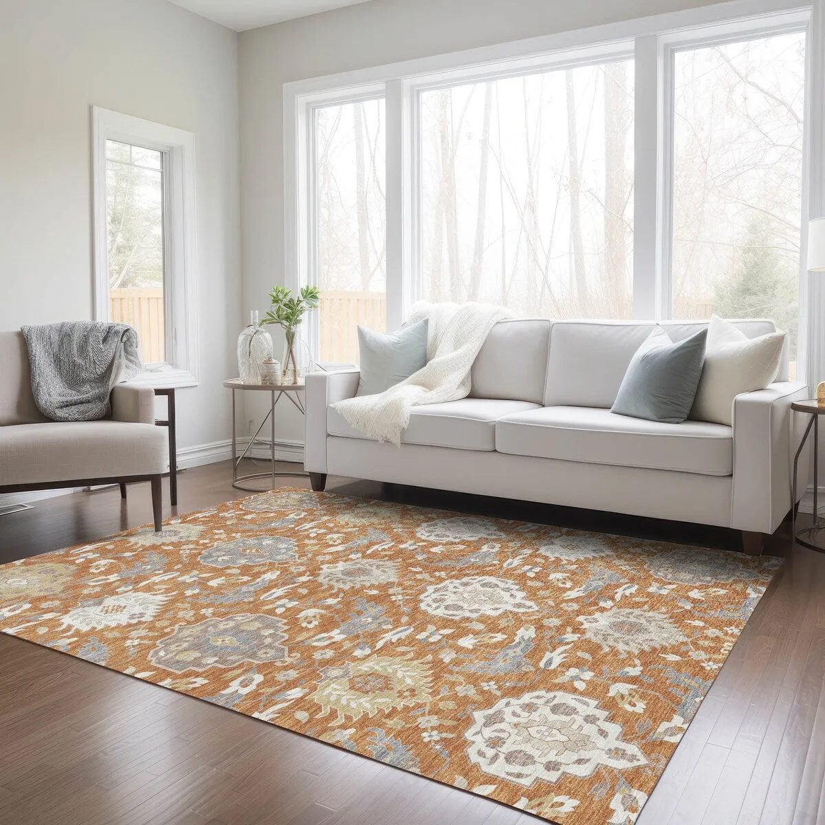 Machine Washable Indoor/ Outdoor Traditional Kashan Chantille Rug