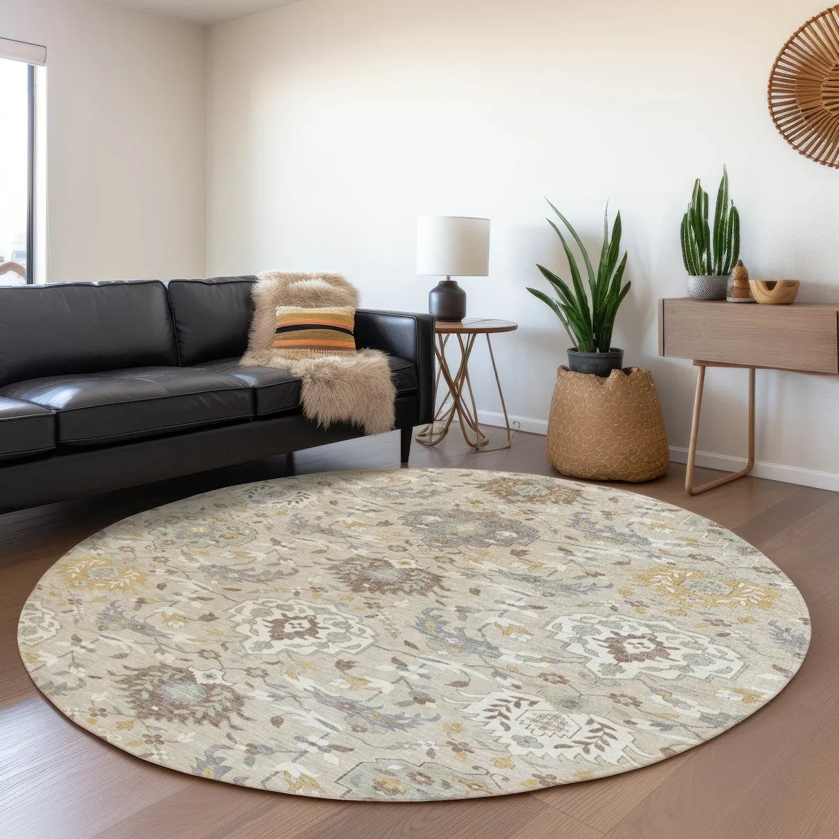Machine Washable Indoor/ Outdoor Traditional Kashan Chantille Rug