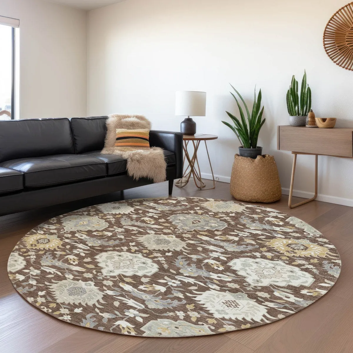 Machine Washable Indoor/ Outdoor Traditional Kashan Chantille Rug