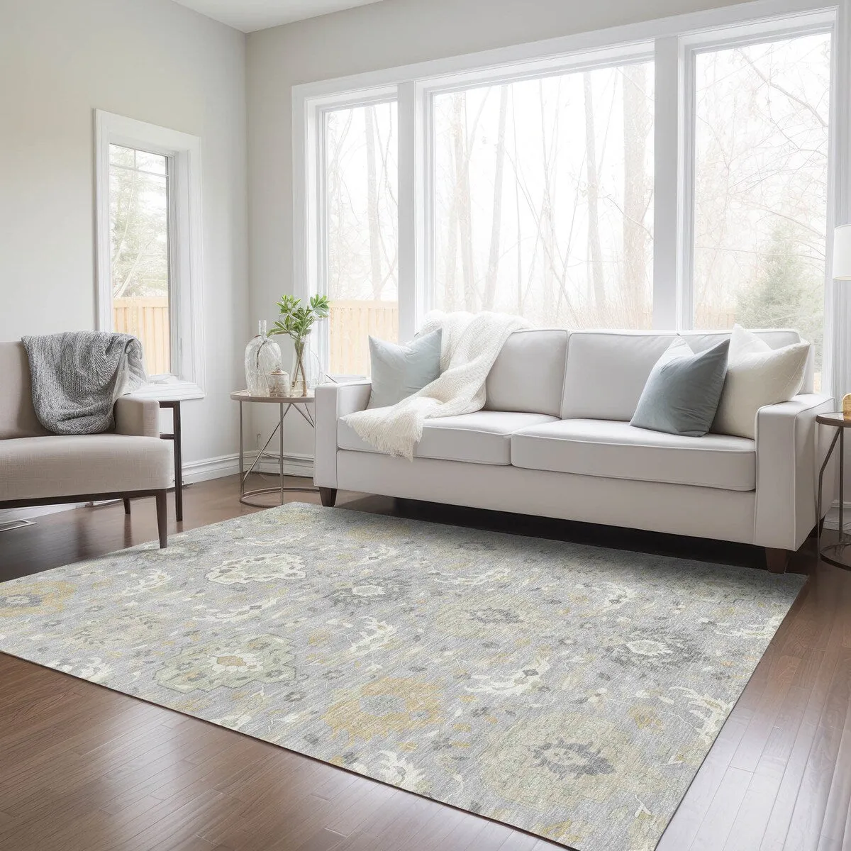 Machine Washable Indoor/ Outdoor Traditional Kashan Chantille Rug