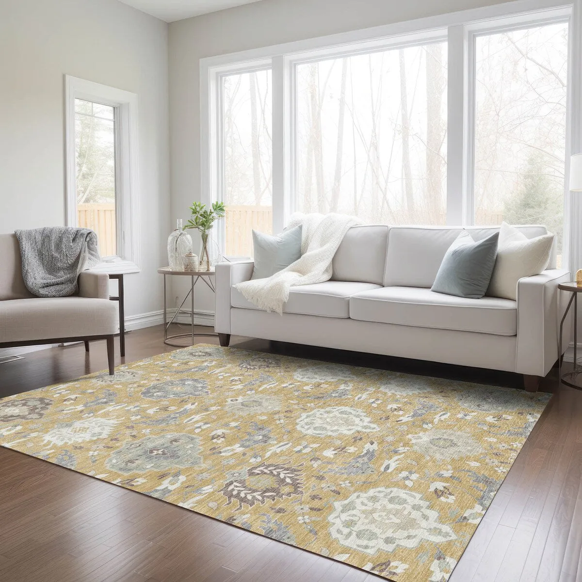 Machine Washable Indoor/ Outdoor Traditional Kashan Chantille Rug