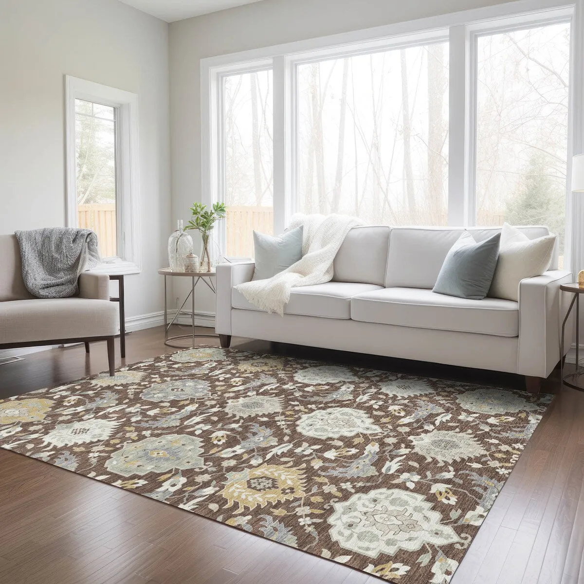 Machine Washable Indoor/ Outdoor Traditional Kashan Chantille Rug