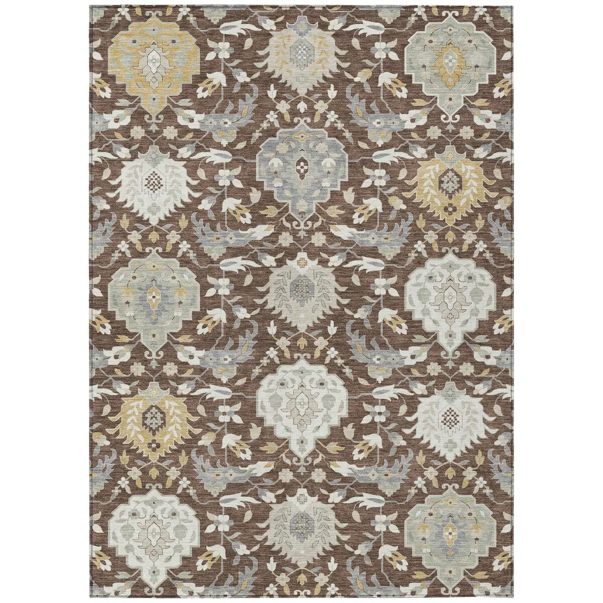 Machine Washable Indoor/ Outdoor Traditional Kashan Chantille Rug