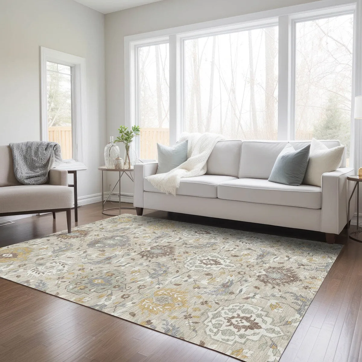 Machine Washable Indoor/ Outdoor Traditional Kashan Chantille Rug