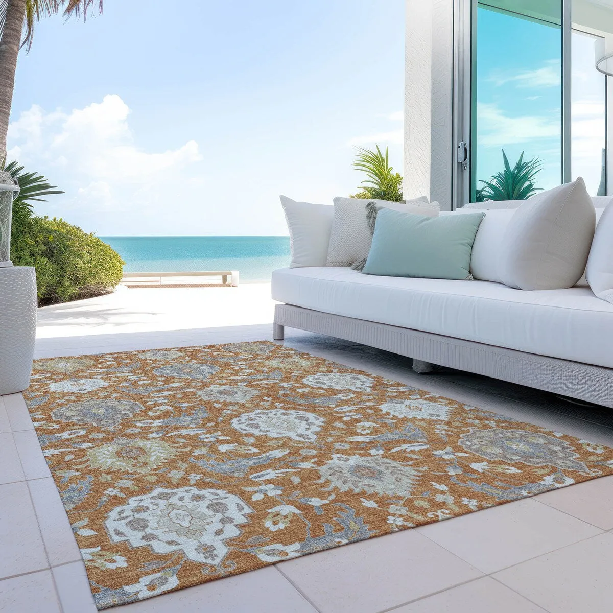 Machine Washable Indoor/ Outdoor Traditional Kashan Chantille Rug