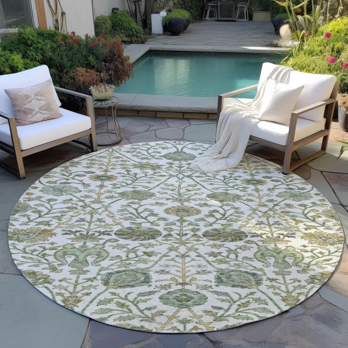 Machine Washable Indoor/ Outdoor Traditional Kashan Chantille Rug