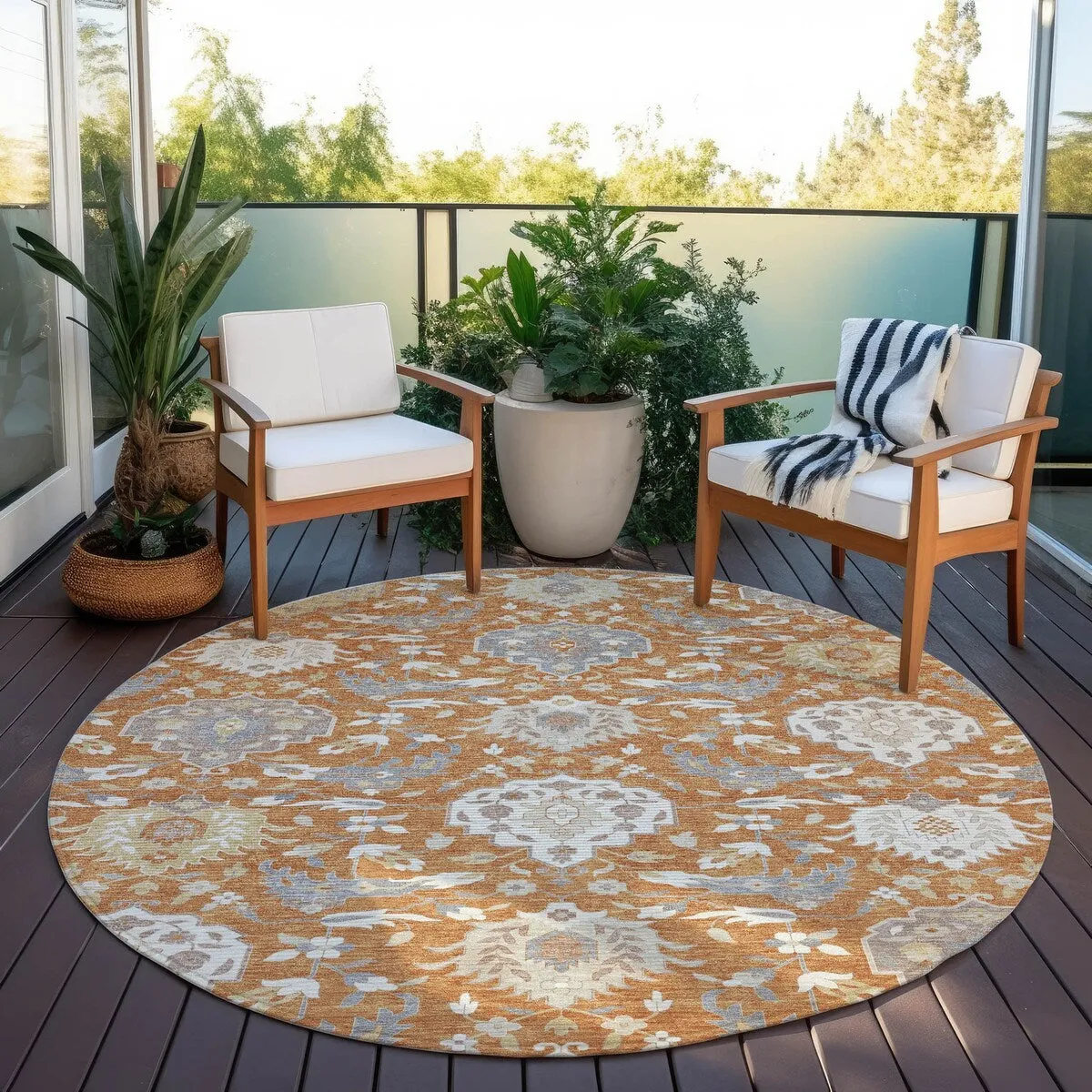 Machine Washable Indoor/ Outdoor Traditional Kashan Chantille Rug