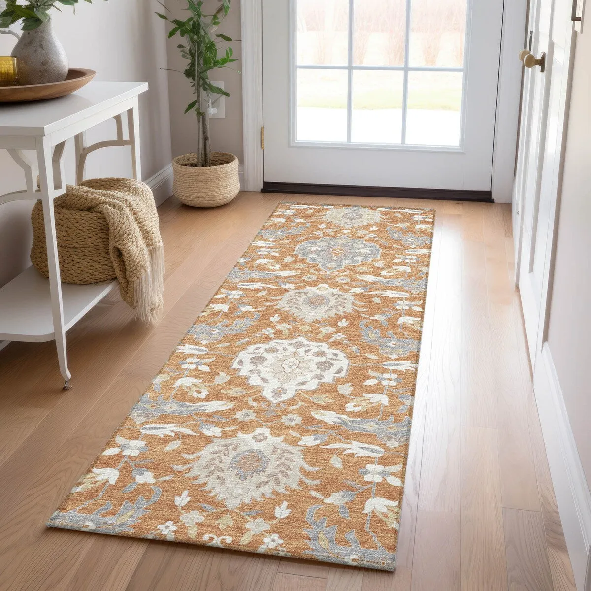 Machine Washable Indoor/ Outdoor Traditional Kashan Chantille Rug