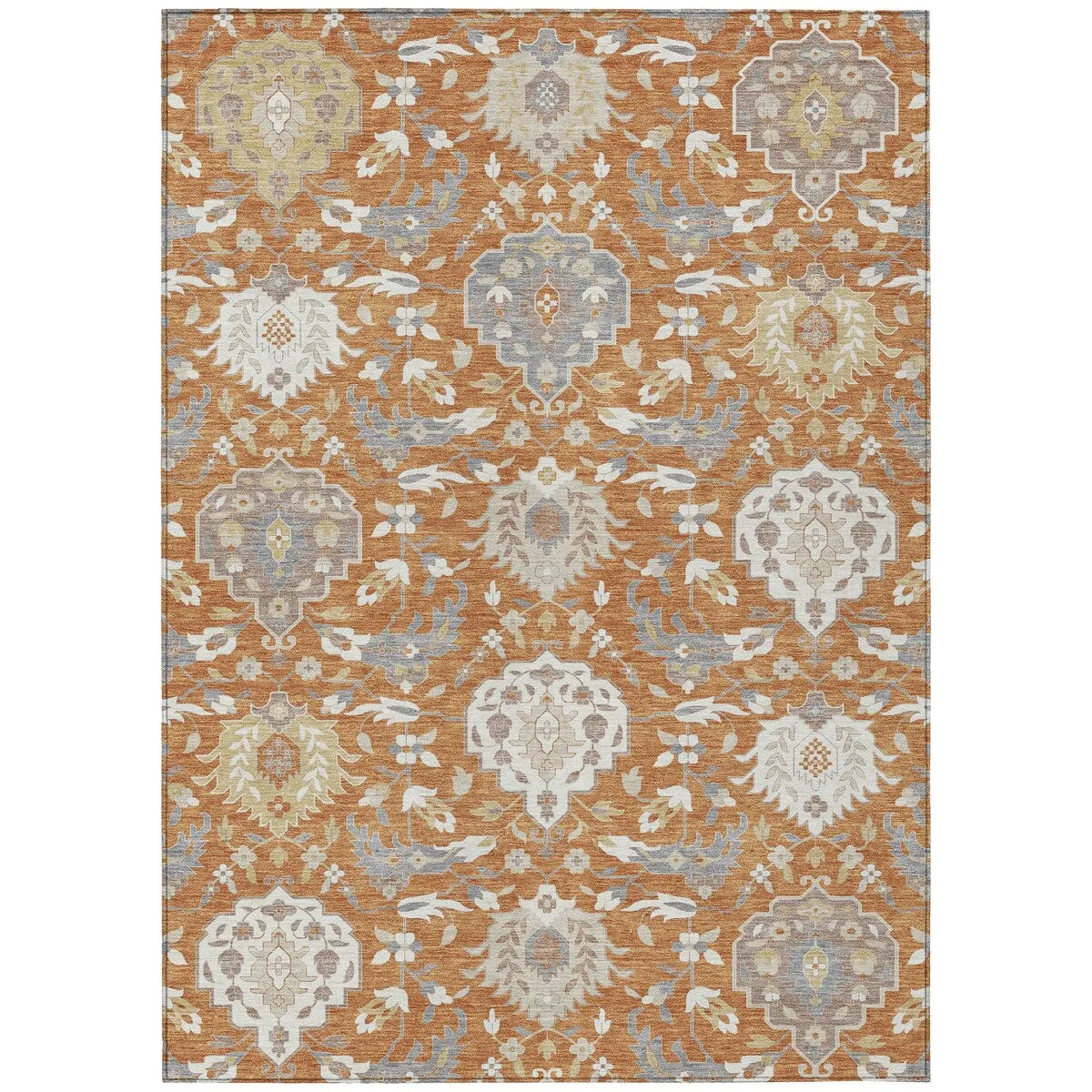Machine Washable Indoor/ Outdoor Traditional Kashan Chantille Rug