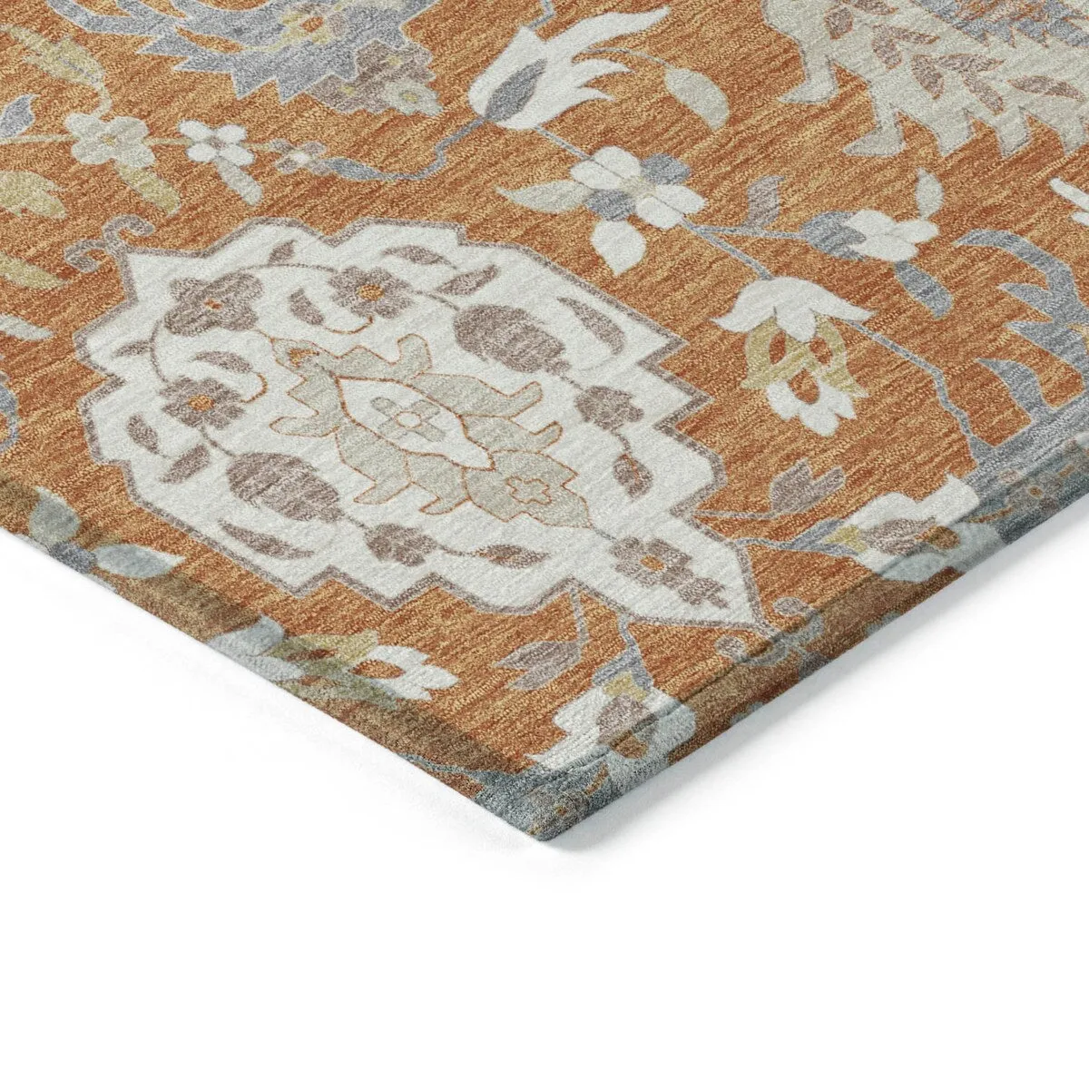 Machine Washable Indoor/ Outdoor Traditional Kashan Chantille Rug