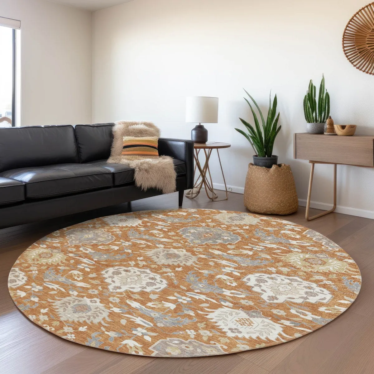 Machine Washable Indoor/ Outdoor Traditional Kashan Chantille Rug