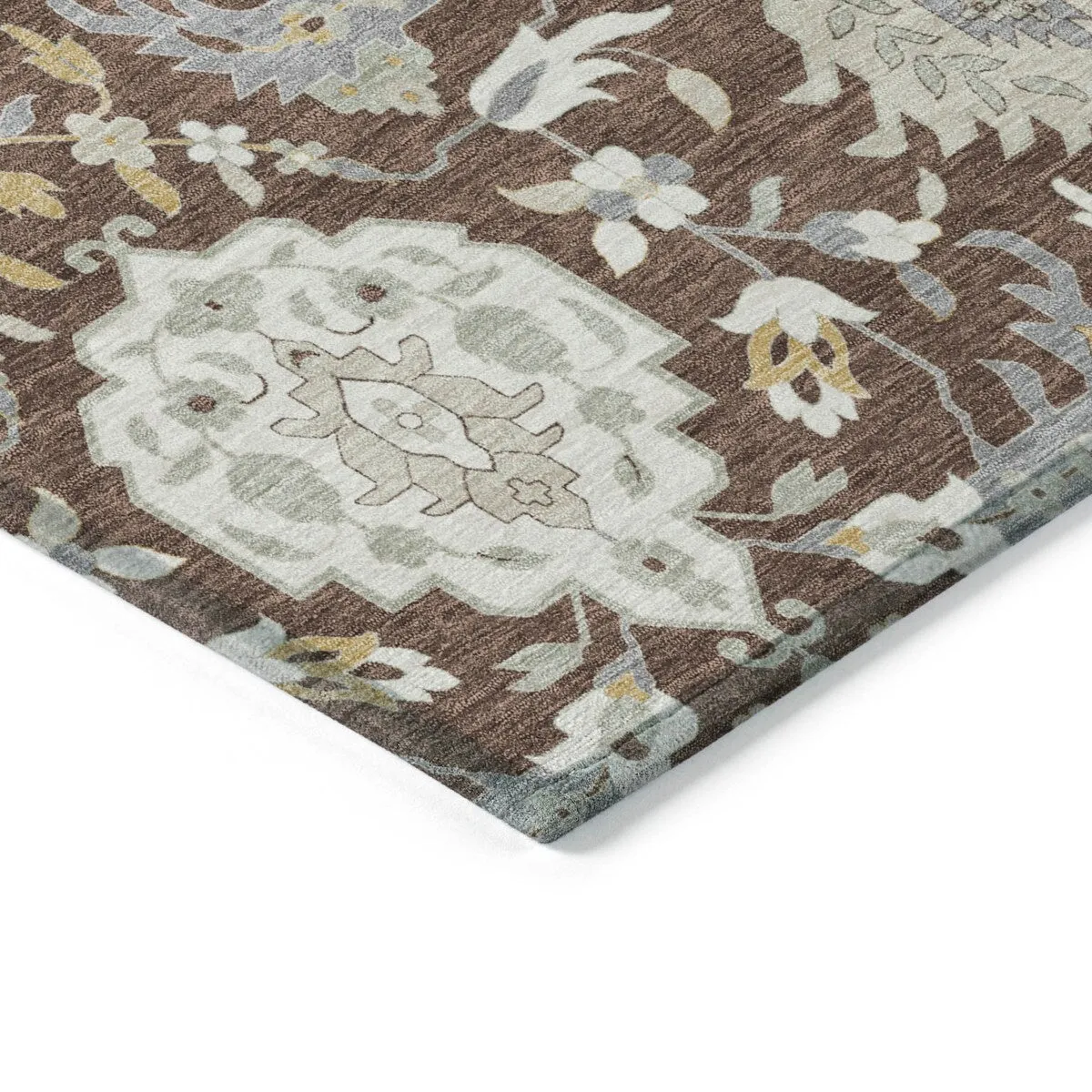 Machine Washable Indoor/ Outdoor Traditional Kashan Chantille Rug