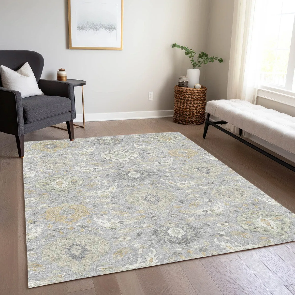 Machine Washable Indoor/ Outdoor Traditional Kashan Chantille Rug