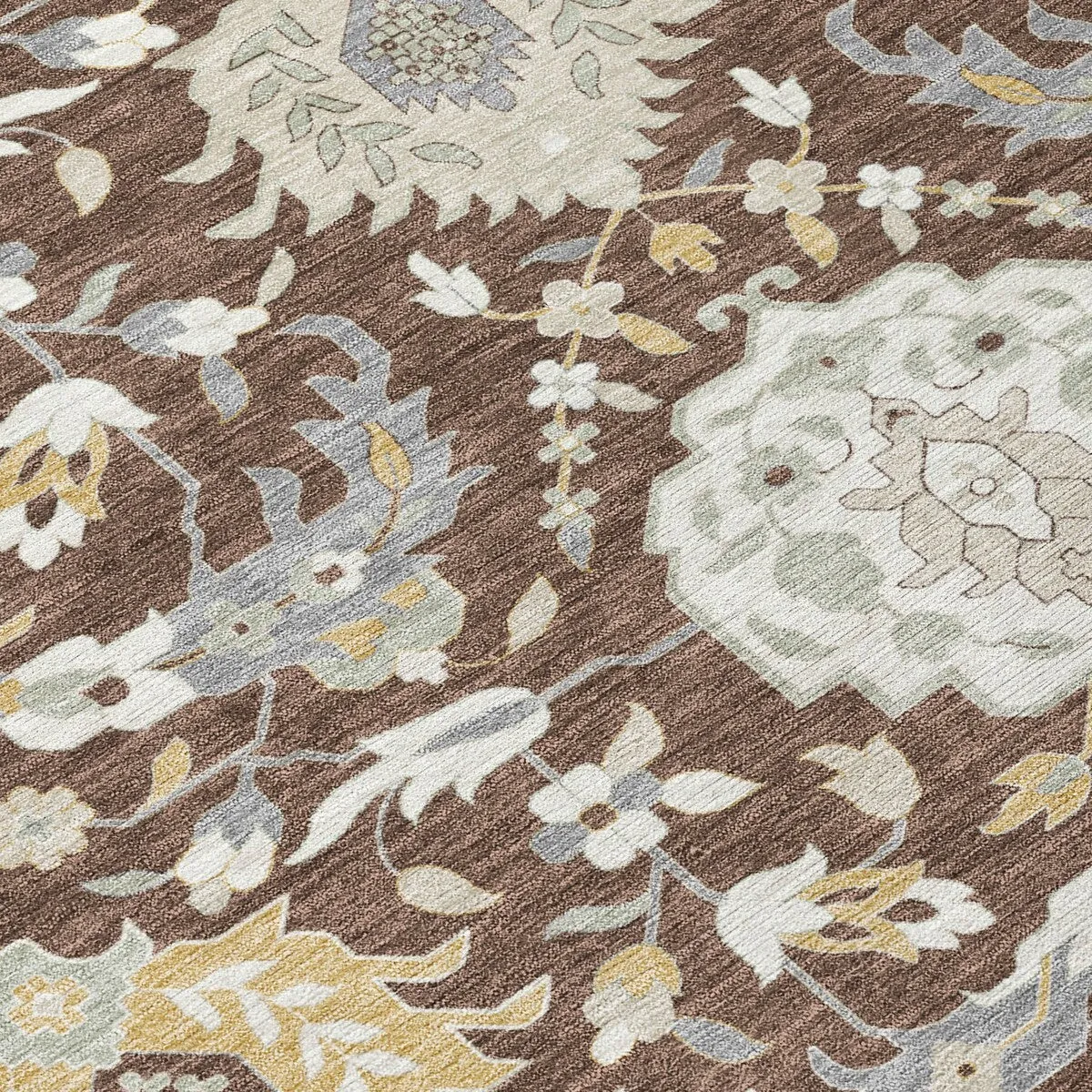 Machine Washable Indoor/ Outdoor Traditional Kashan Chantille Rug