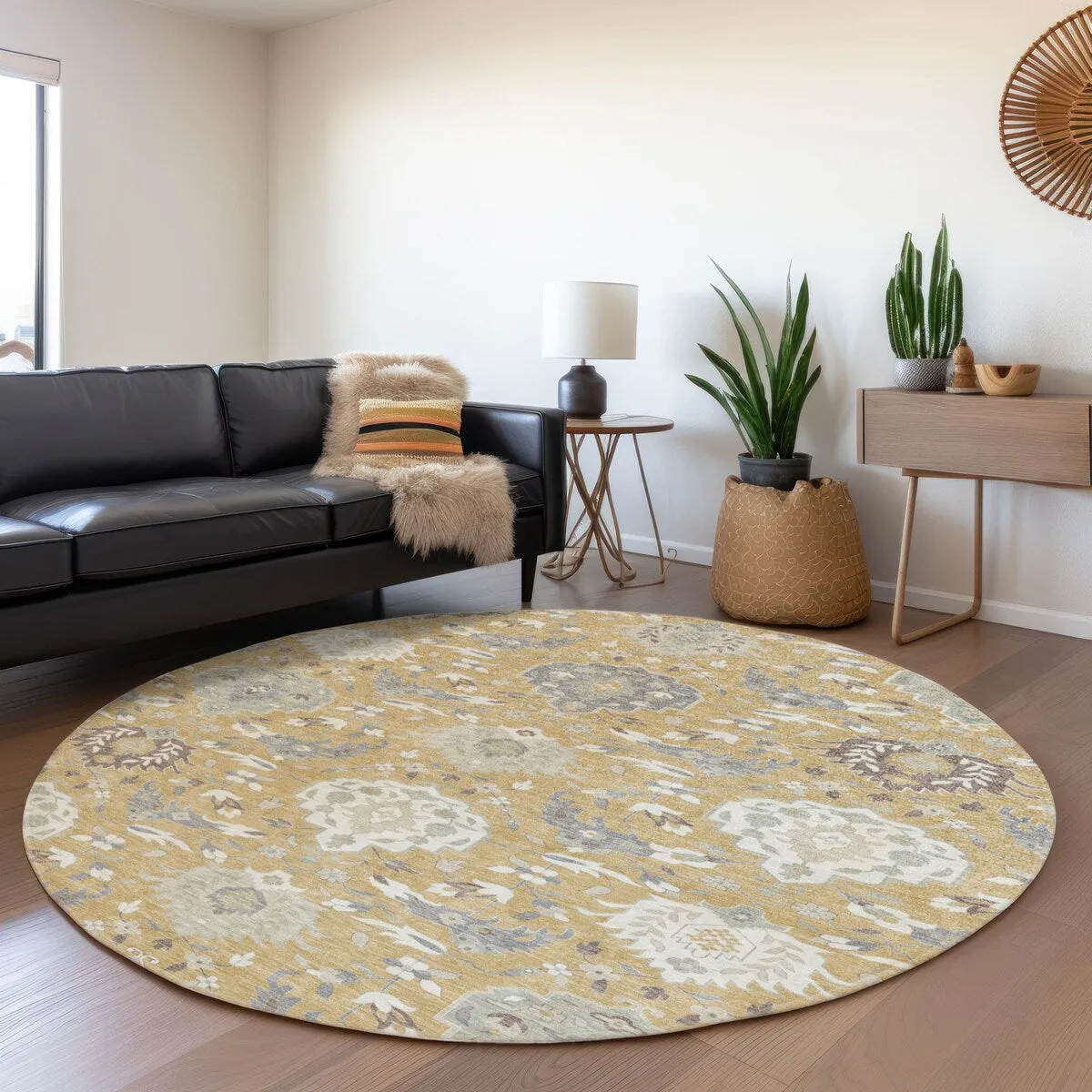 Machine Washable Indoor/ Outdoor Traditional Kashan Chantille Rug