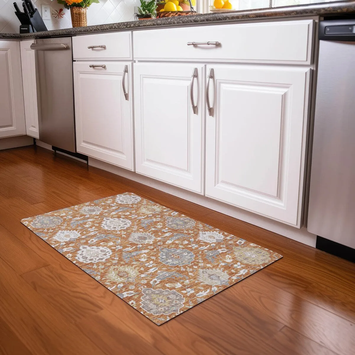 Machine Washable Indoor/ Outdoor Traditional Kashan Chantille Rug