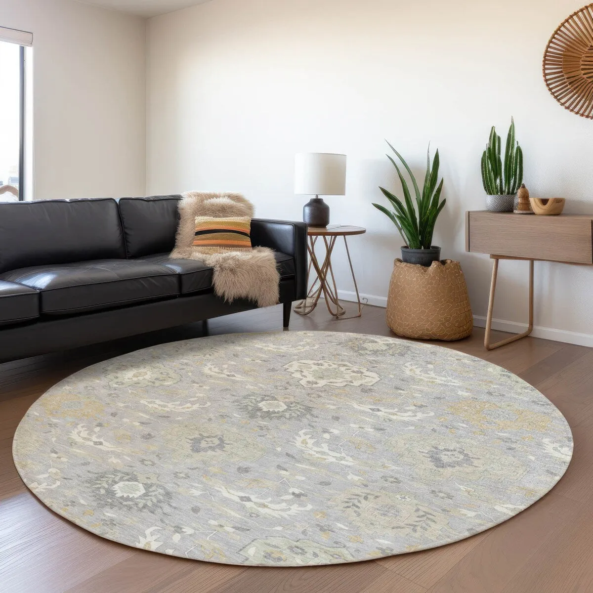 Machine Washable Indoor/ Outdoor Traditional Kashan Chantille Rug