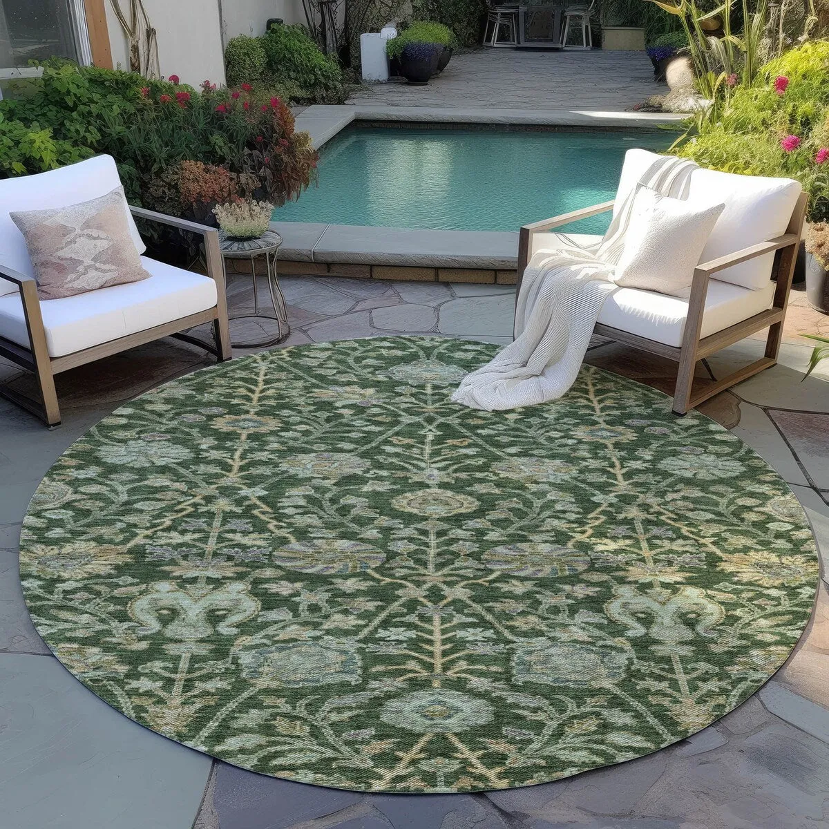 Machine Washable Indoor/ Outdoor Traditional Kashan Chantille Rug
