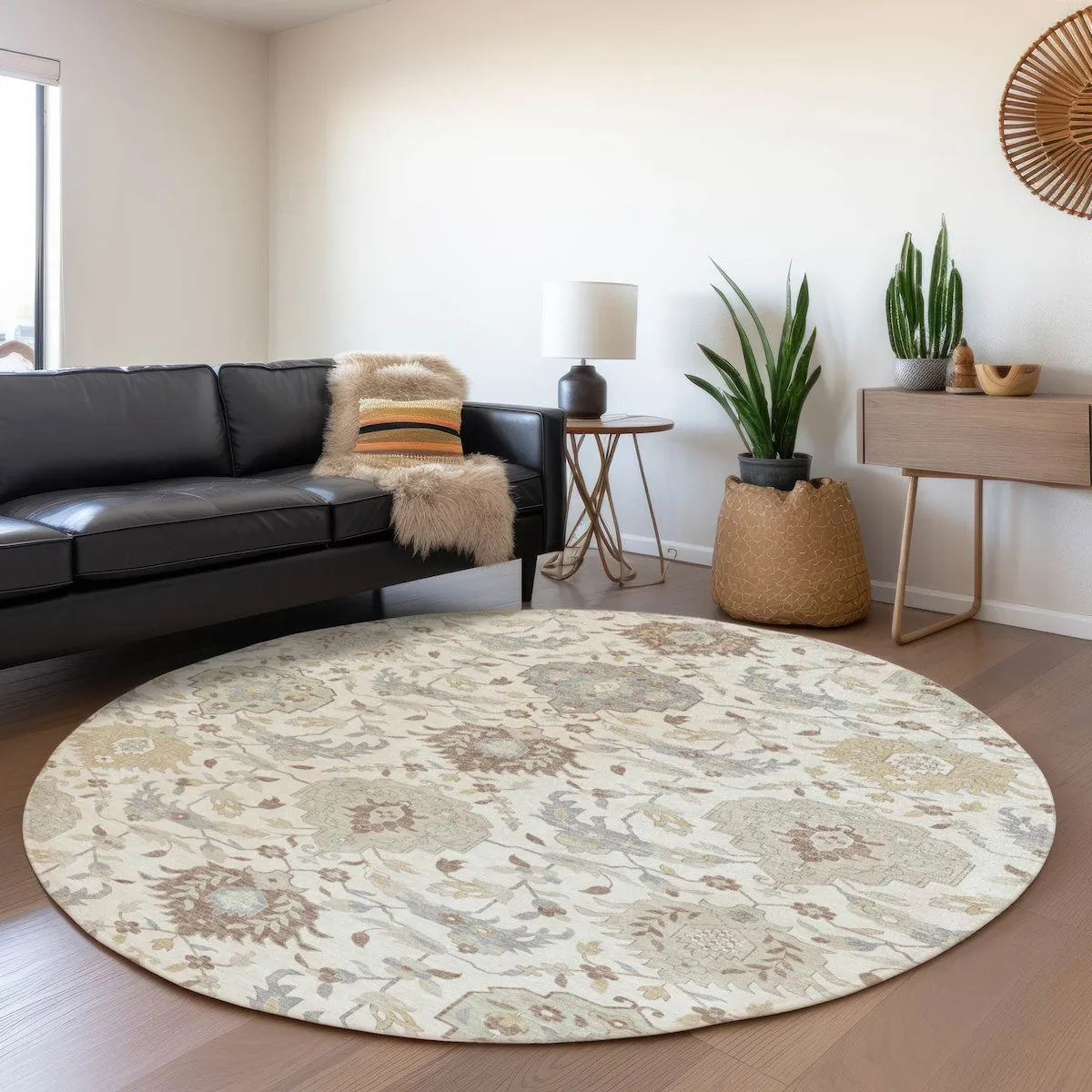 Machine Washable Indoor/ Outdoor Traditional Kashan Chantille Rug