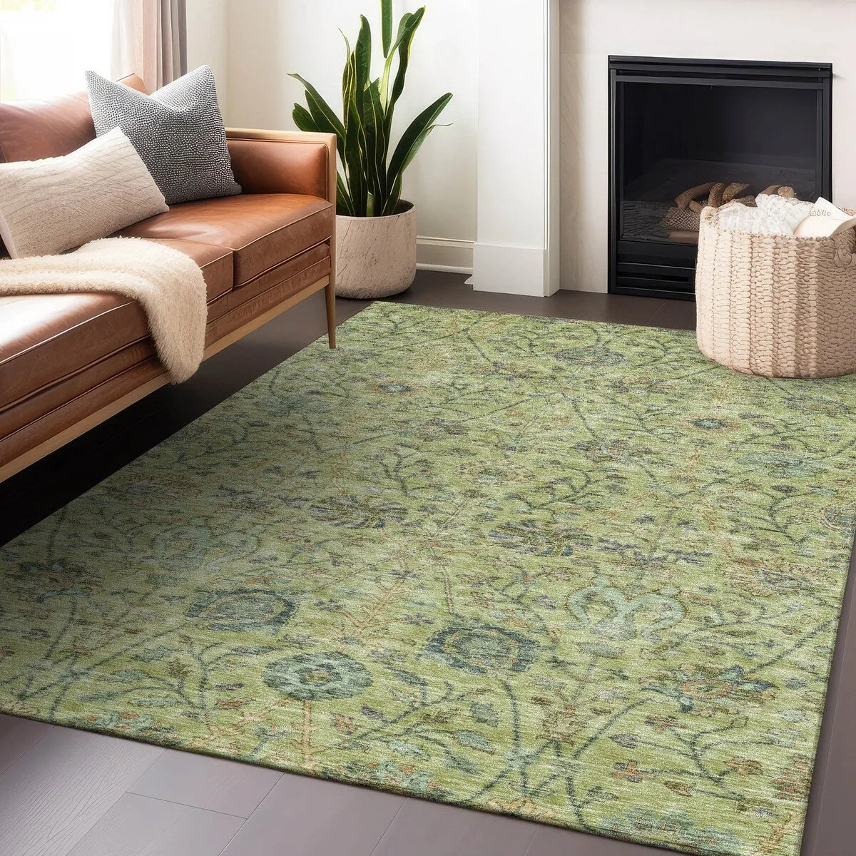 Machine Washable Indoor/ Outdoor Traditional Kashan Chantille Rug